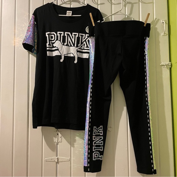 Vs. Pink bling mermaid sequin set-large like new - Picture 2 of 13